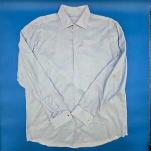 VIV Italy Blue White Striped French Cuff Dress Shirt 17.5 34/35 100% Cotton